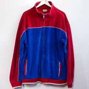 Sweatsedo Velour Track Jacket‎ Red Blue Colorblock Zip Up Men's XL Retro Y2K